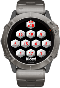 Dicey glance view showing current dice type and recent roll