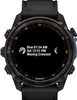 Luna-tic glance view showing today’s moon rise and set times and current phase