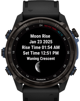 Luna-tic page 1: today’s moon phase, name, and rise/set times